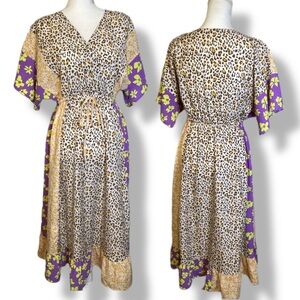 ODDI Bohemian Patchwork Leopard & Floral Ruffle Hem Dress